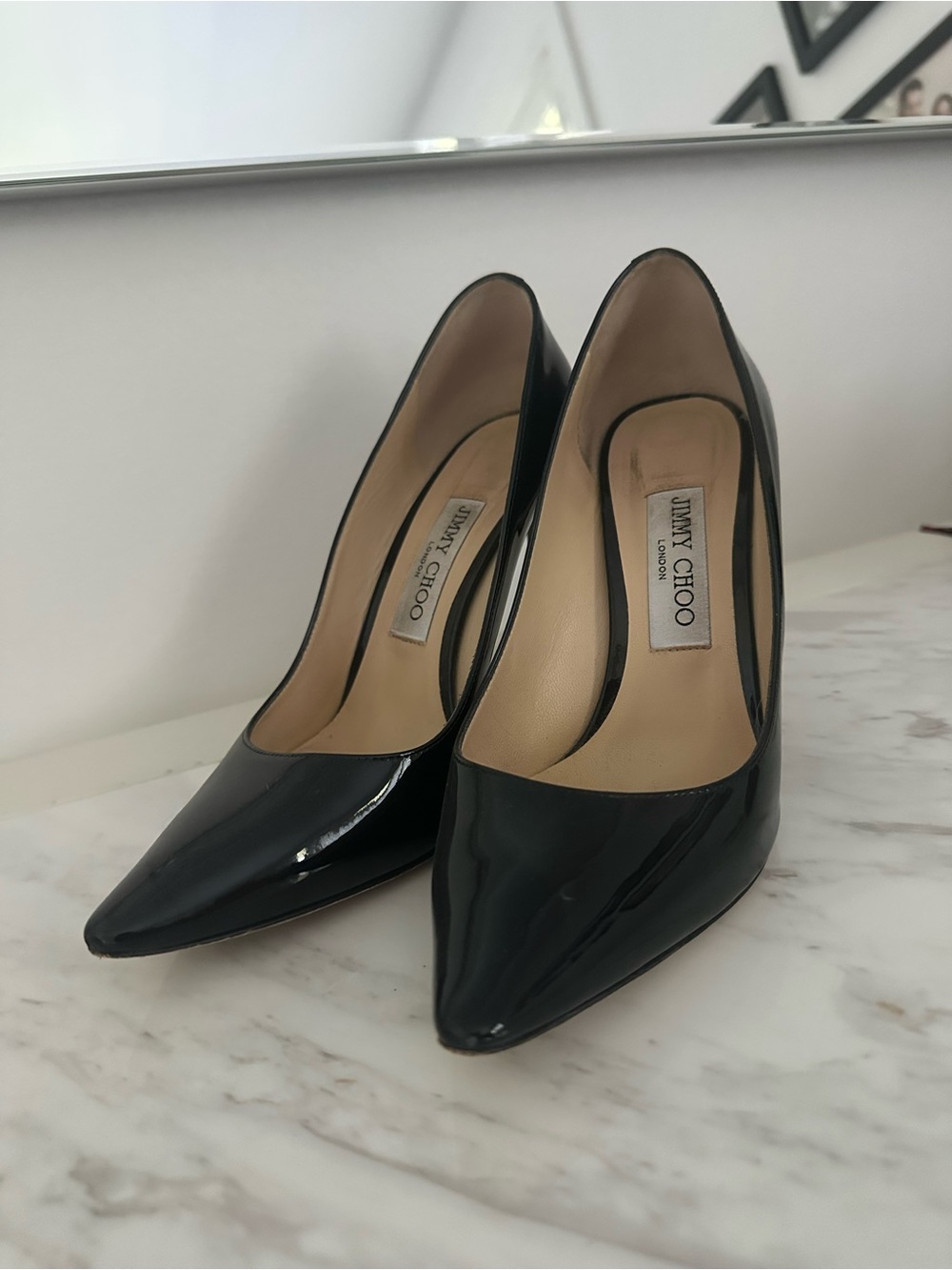 Jimmy Choo Black Patent Leather Pointed-Toe Pumps size 37.5